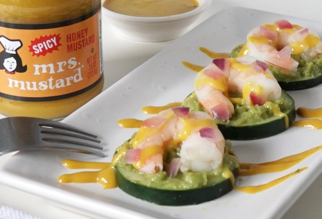 Recipes - Cucumber Shrimp Bites with a Drizzle of Mustard